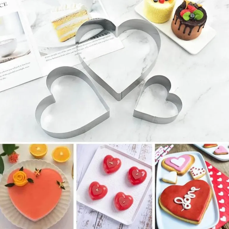 Herzförmiges Mousse-Form-Set – Backwerkzeug aus Edelstahl für Kuchen und Desserts