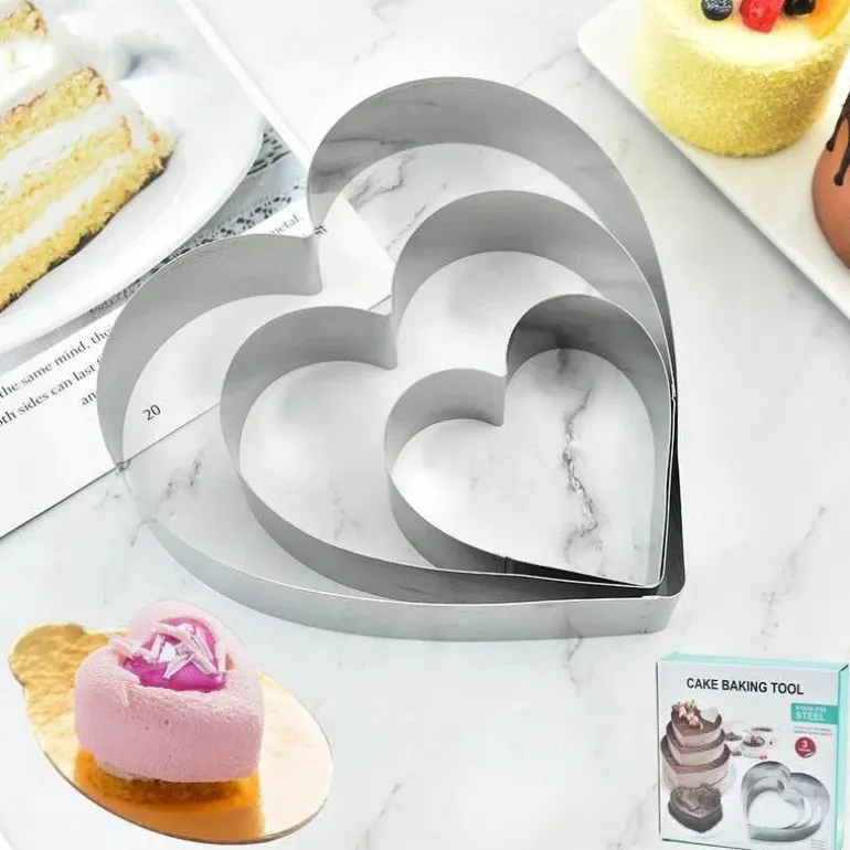 Herzförmiges Mousse-Form-Set – Backwerkzeug aus Edelstahl für Kuchen und Desserts