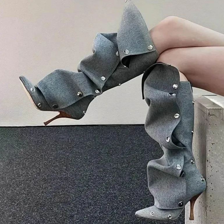 High Heel Denim Boots für Damen – Stylische lange Jeansschuhe