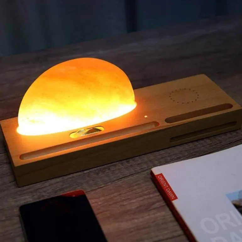 Himalaya-Salzlampe mit kabellosem Ladegerät – LED-Nachtlicht