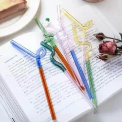 Hitzebeständige, wiederverwendbare Glasstrohhalme – langer Stiel für Milchtee und Getränke