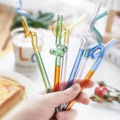 Hitzebeständige, wiederverwendbare Glasstrohhalme – langer Stiel für Milchtee und Getränke