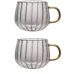 Hitzebeständiger gestreifter Glasbecher mit Henkel – süße Kaffeetasse fürs Homeoffice