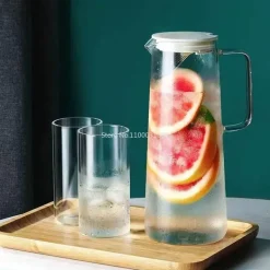 Hitzebeständiger Glaskrug - Großer Tee- und Saftkrug mit Henkel