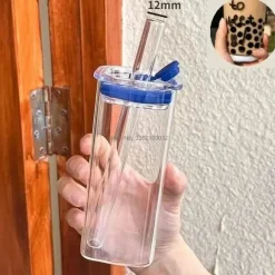 Hitzebeständiger Tulpenglasbecher mit Strohhalm – Klares Trinkgeschirr für Kaffee und Tee