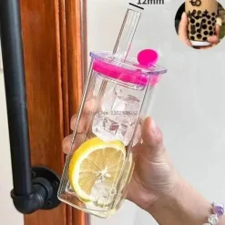 Hitzebeständiger Tulpenglasbecher mit Strohhalm – Klares Trinkgeschirr für Kaffee und Tee