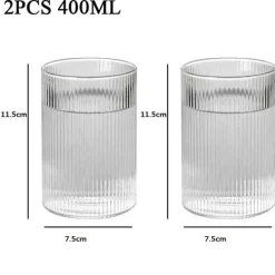 Hitzebeständiges Wasserbecher-Set aus gestreiftem Glas – transparentes Trinkgeschirr für Saft und Wein