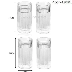 Hitzebeständiges Wasserbecher-Set aus gestreiftem Glas – transparentes Trinkgeschirr für Saft und Wein