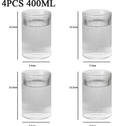 Hitzebeständiges Wasserbecher-Set aus gestreiftem Glas – transparentes Trinkgeschirr für Saft und Wein