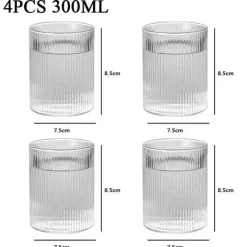 Hitzebeständiges Wasserbecher-Set aus gestreiftem Glas – transparentes Trinkgeschirr für Saft und Wein