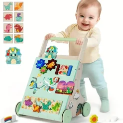 Hölzerner Dinosaurier-Baby-Lauflernwagen Montessori Sit-to-Stand-Lernaktivitätszentrum