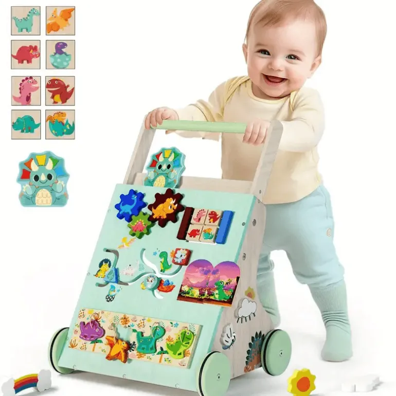 Hölzerner Dinosaurier-Baby-Lauflernwagen Montessori Sit-to-Stand-Lernaktivitätszentrum