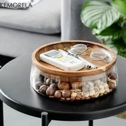 Holztablett-Set mit doppelschichtigen Glasbehältern – stilvolle Süßigkeitenaufbewahrung