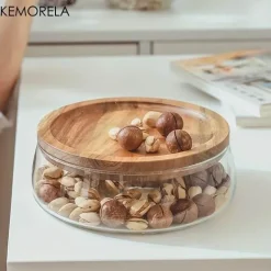 Holztablett-Set mit doppelschichtigen Glasbehältern – stilvolle Süßigkeitenaufbewahrung