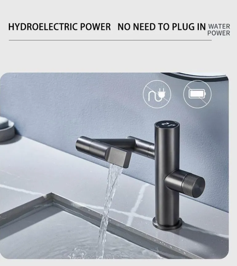 Hydroelektrischer Wasserfallhahn – Modernes rotierendes Design