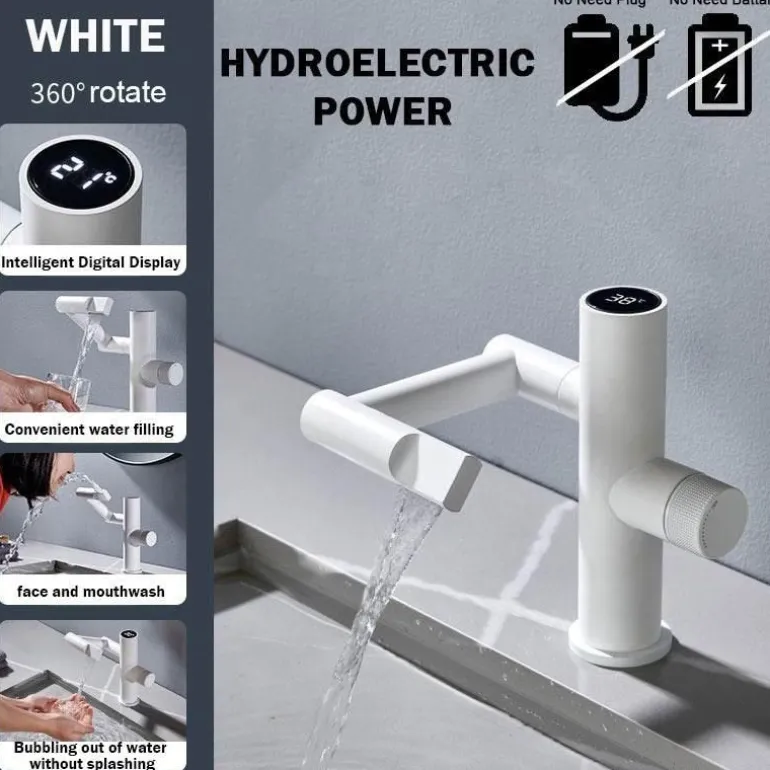 Hydroelektrischer Wasserfallhahn – Modernes rotierendes Design