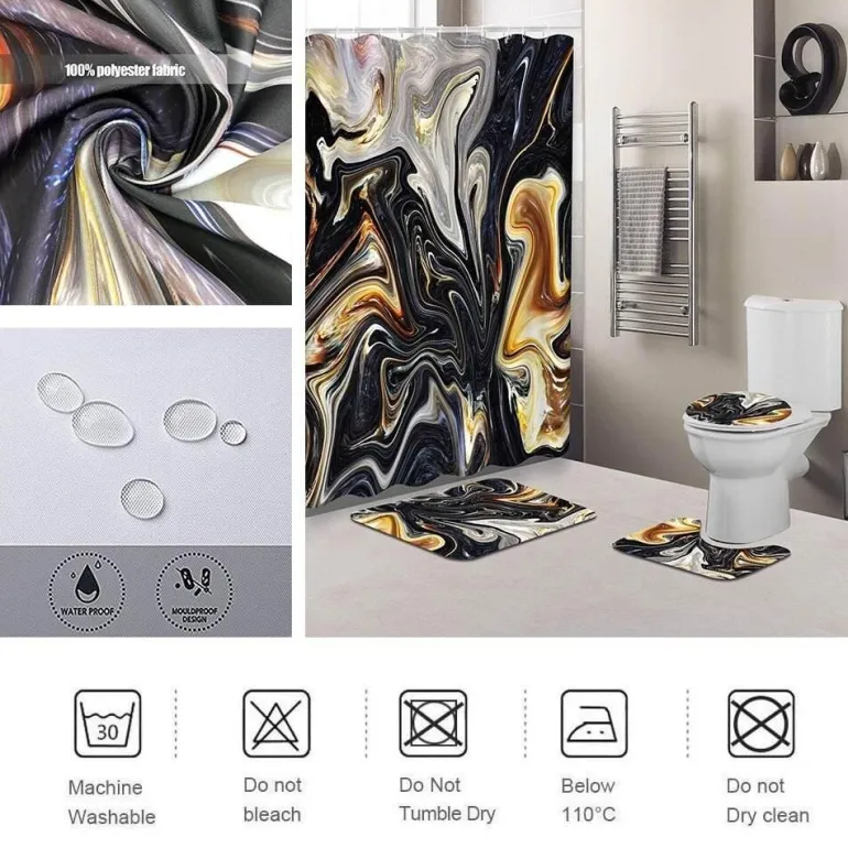 Ibiza Duschvorhang-Set – Schwarzes tropisches Dekor