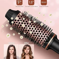 3-in-1-Ionen-Lockenwickler und Glätteisen – Professionelle beheizte Stylingbürste und Lockenstab mit Verbrühschutz