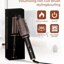 3-in-1-Ionen-Lockenwickler und Glätteisen – Professionelle beheizte Stylingbürste und Lockenstab mit Verbrühschutz