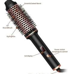 3-in-1-Ionen-Lockenwickler und Glätteisen – Professionelle beheizte Stylingbürste und Lockenstab mit Verbrühschutz