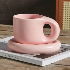 Ink Splash Keramikbecher-Set mit ovalem Teller – 400 ml Fassungsvermögen