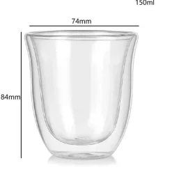 Isolierte doppelwandige Glasbecher – 5-teiliges Tee- und Kaffeetassen-Set, 150 ml