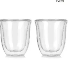 Isolierte doppelwandige Glasbecher – 5-teiliges Tee- und Kaffeetassen-Set, 150 ml