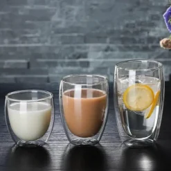Isolierte doppelwandige Kaffeetasse aus Glas – Trinkgeschirr für heiße und kalte Getränke