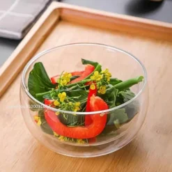 Isolierte doppelwandige Salatschüssel aus Glas – hitzebeständiger Küchenbehälter