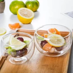 Isolierte doppelwandige Salatschüssel aus Glas – hitzebeständiger Küchenbehälter