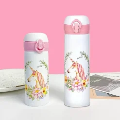 Isolierte Einhorn-Vakuumflasche, stilvolle Edelstahl-Wasserflasche mit Deckel