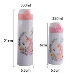 Isolierte Einhorn-Vakuumflasche, stilvolle Edelstahl-Wasserflasche mit Deckel