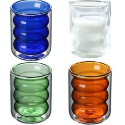 Isolierter doppelwandiger Glasbecher mit Wellendesign – transparenter, hitzebeständiger Becher