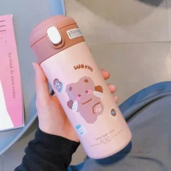 Isolierter Edelstahlbecher mit Strohhalm – süße Thermo-Wasserflasche