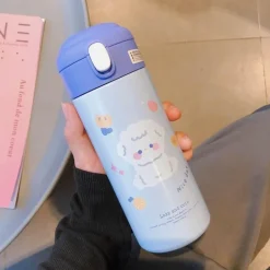 Isolierter Edelstahlbecher mit Strohhalm – süße Thermo-Wasserflasche