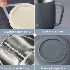 Isolierter Kaffeebecher aus Edelstahl, 350 ml, mit hitzebeständigem Deckel