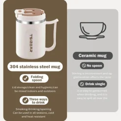 Isolierter Reisebecher aus Edelstahl mit Henkel – doppelwandiger Kaffeebecher für heiße und kalte Getränke