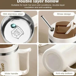 Isolierter Reisebecher aus Edelstahl mit Henkel – doppelwandiger Kaffeebecher für heiße und kalte Getränke
