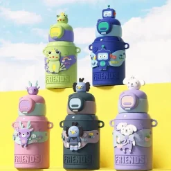 Isolierter Reisebecher mit Cartoon-Tiermotiv – Edelstahlbecher mit Silikonhülle