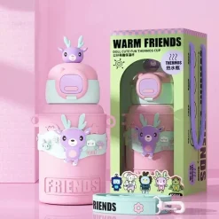 Isolierter Reisebecher mit Cartoon-Tiermotiv – Edelstahlbecher mit Silikonhülle