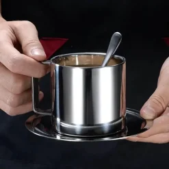 Isoliertes Kaffeetassen-Set aus Edelstahl mit Tablettlöffel