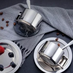 Isoliertes Kaffeetassen-Set aus Edelstahl mit Tablettlöffel