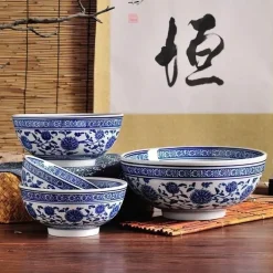 Japanische blau-weiße Nudelschüssel aus Keramik – elegantes Geschirr