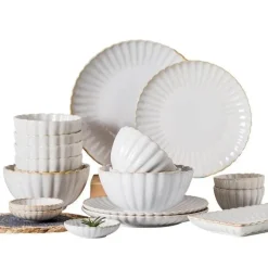Japanisches weißes Keramik-Essteller-Set – elegantes Geschirr
