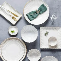 Japanisches weißes Keramik-Essteller-Set – elegantes Geschirr