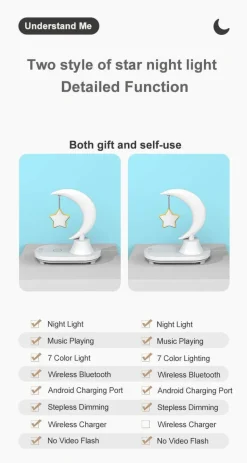 Kabellose Ladenachtlampe – Mondstern-Design