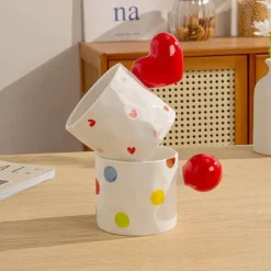 Kaffee- und Teetassen-Set aus Keramik mit Herz-Design – süße Liebesbecher-Kollektion