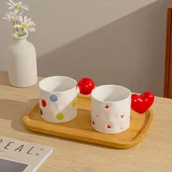Kaffee- und Teetassen-Set aus Keramik mit Herz-Design – süße Liebesbecher-Kollektion
