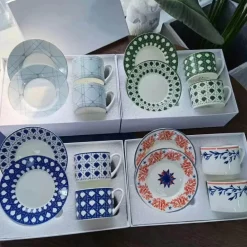 Kaffee- und Teetassen-Set aus Knochenporzellan mit Untertasse, Teegeschirr, Dessertteller