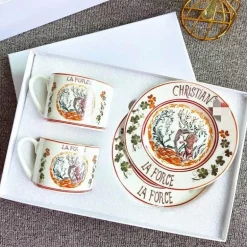 Kaffee- und Teetassen-Set aus Knochenporzellan mit Untertasse, Teegeschirr, Dessertteller